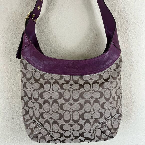 Coach Bleeker Sophie signature canvas leather shoulder bag purple trim Large - Picture 4 of 12
